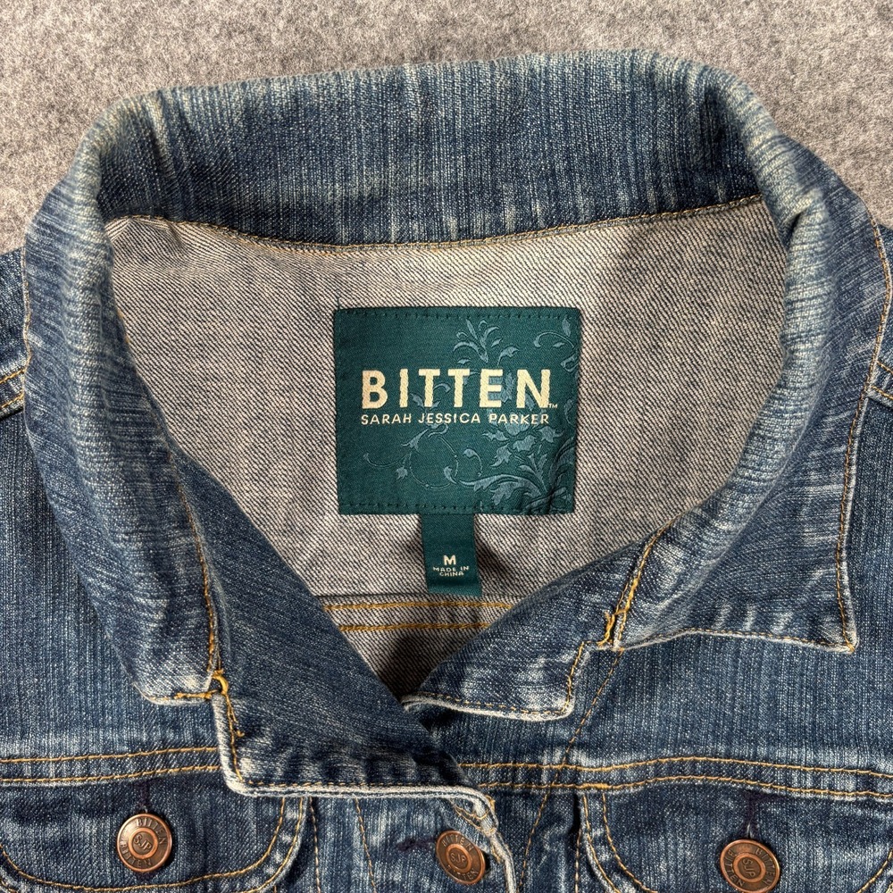 Bitten Denim Jacket Womens Medium Blue SJP Sarah Jessica Parker Trucker Jean - Picture 6 of 12